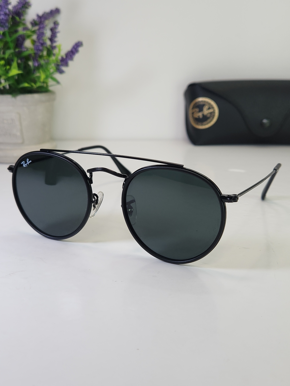 Ray-Ban Sunglasses Round Double Bridge. RB3647 Black Frame
